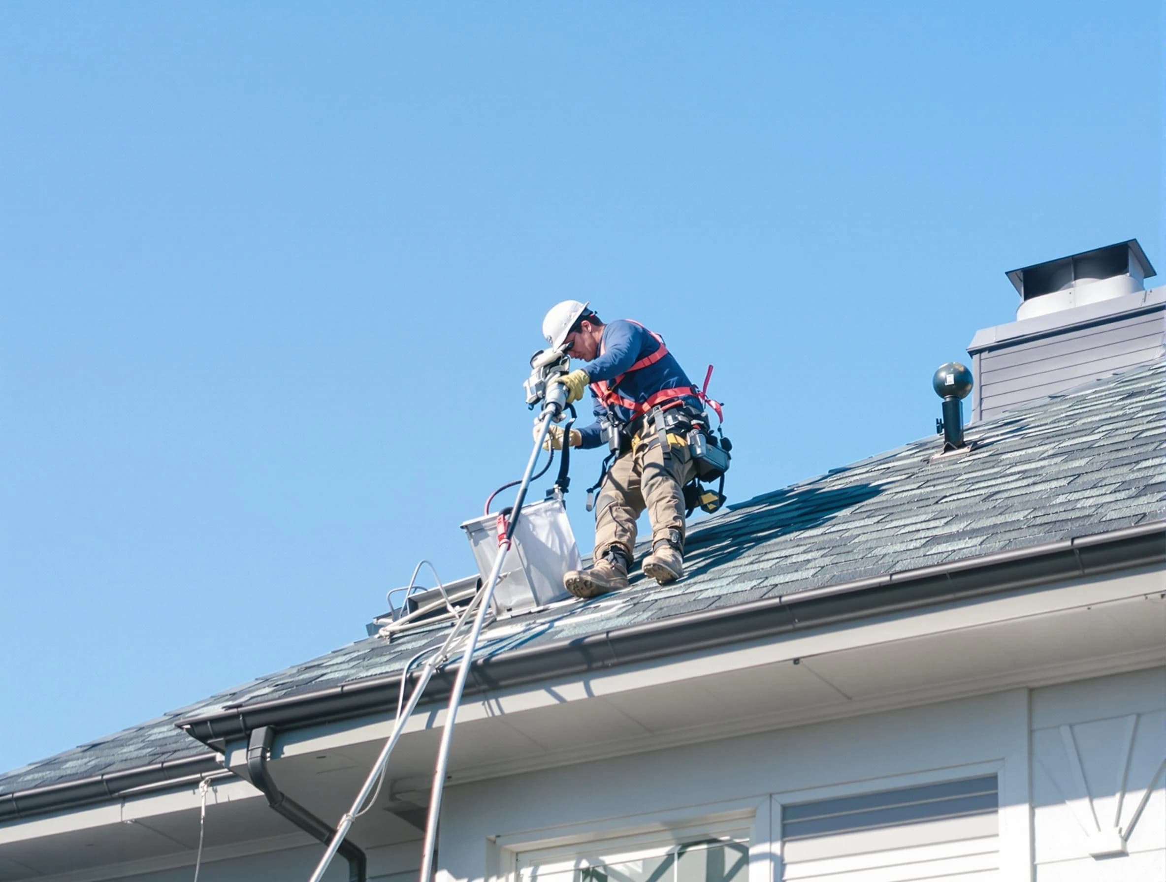 Coolidge Dryer Vent Cleaning certified technician cleaning a roof-mounted dryer vent system in Coolidge