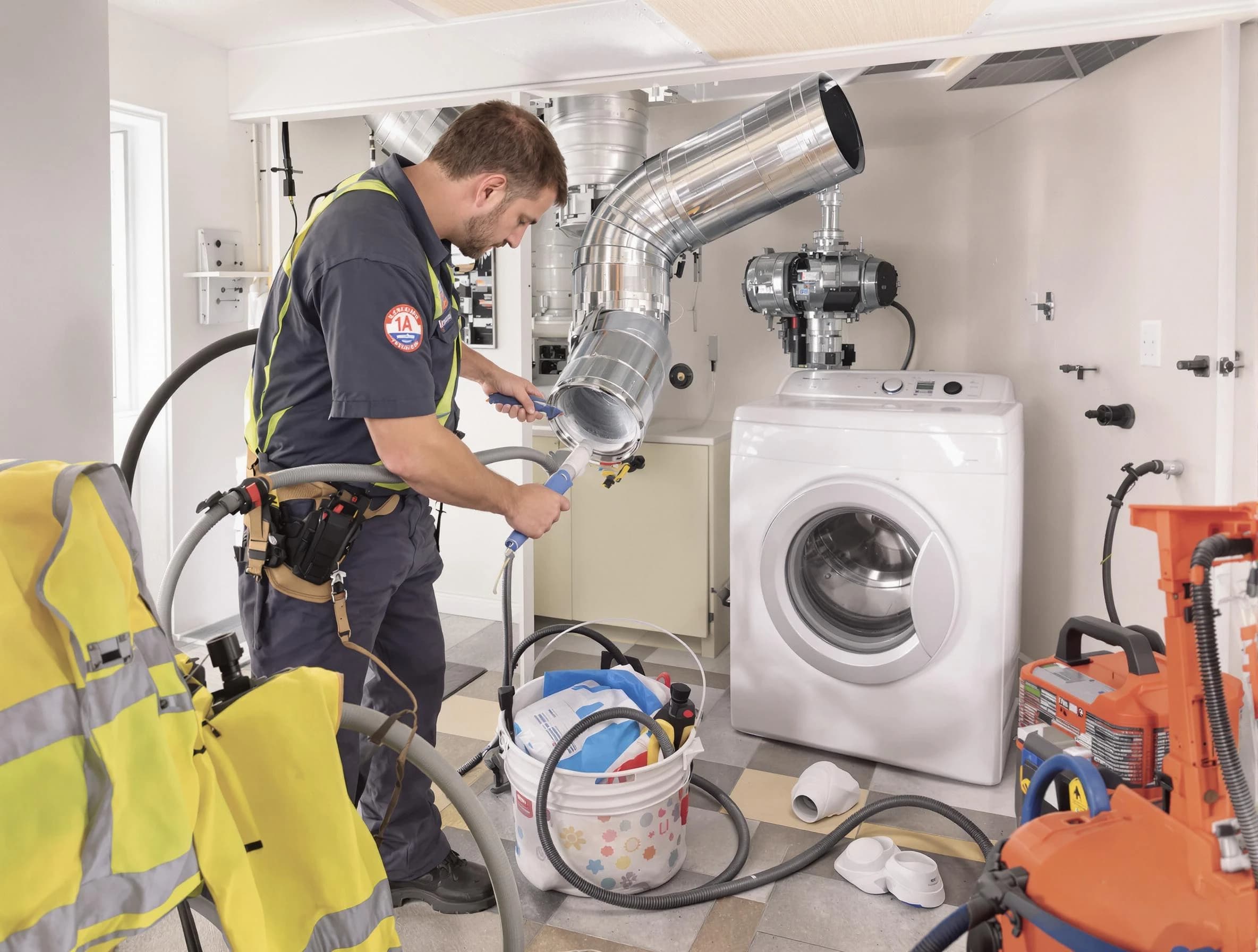 Coolidge Dryer Vent Cleaning technician using specialized equipment to clear severe dryer vent blockage in Coolidge