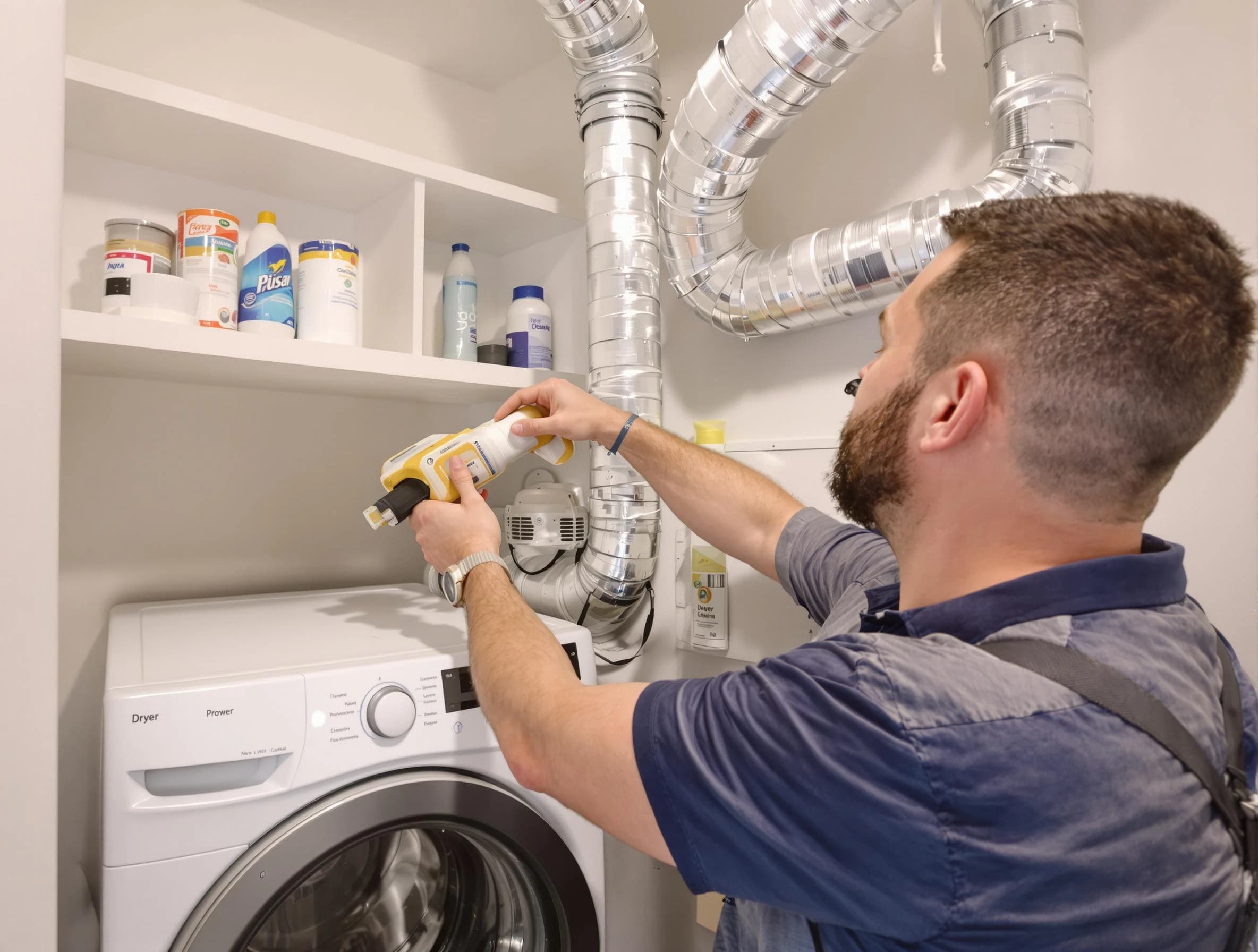 Coolidge Dryer Vent Cleaning technician performing dryer vent cleaning at a home in Coolidge