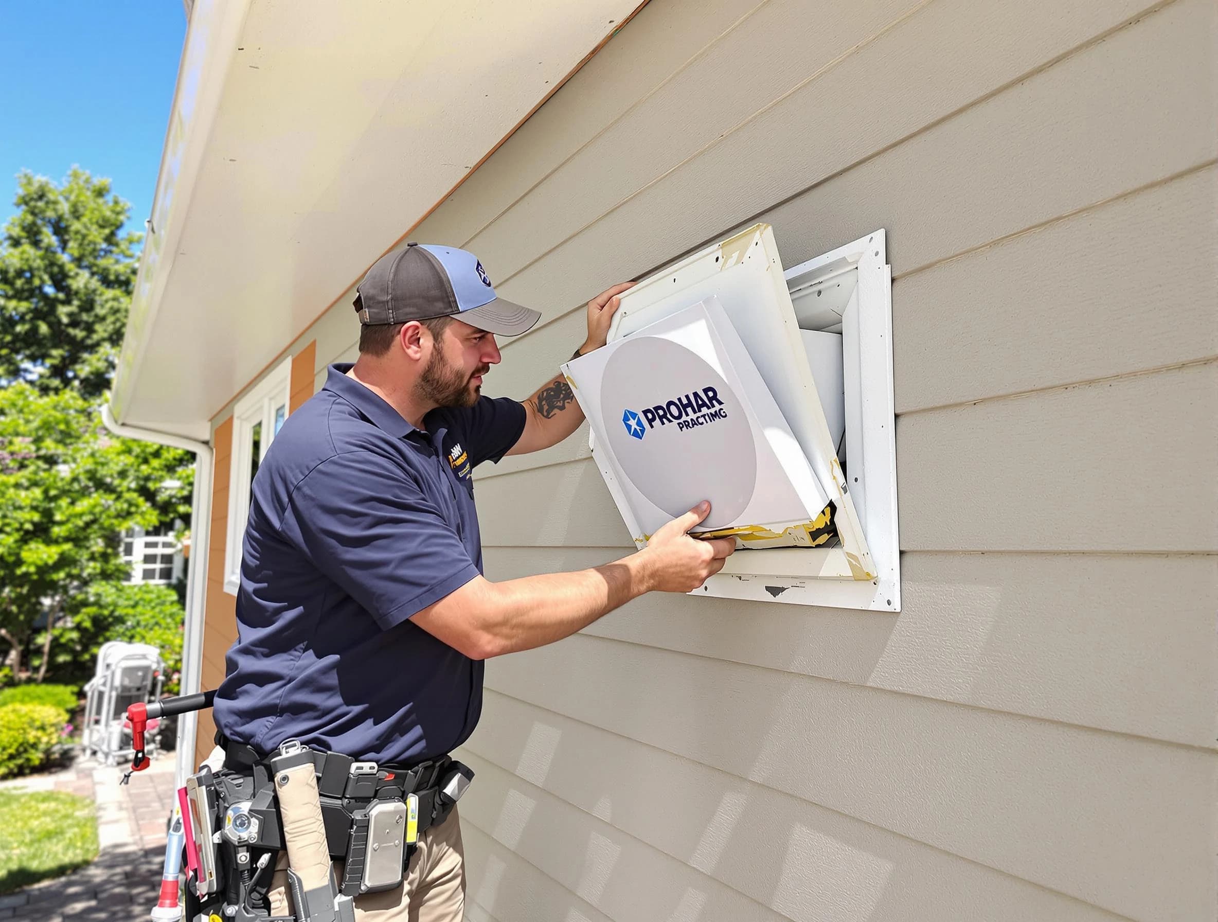 Coolidge Dryer Vent Cleaning technician installing a new protective dryer vent cover on a home in Coolidge