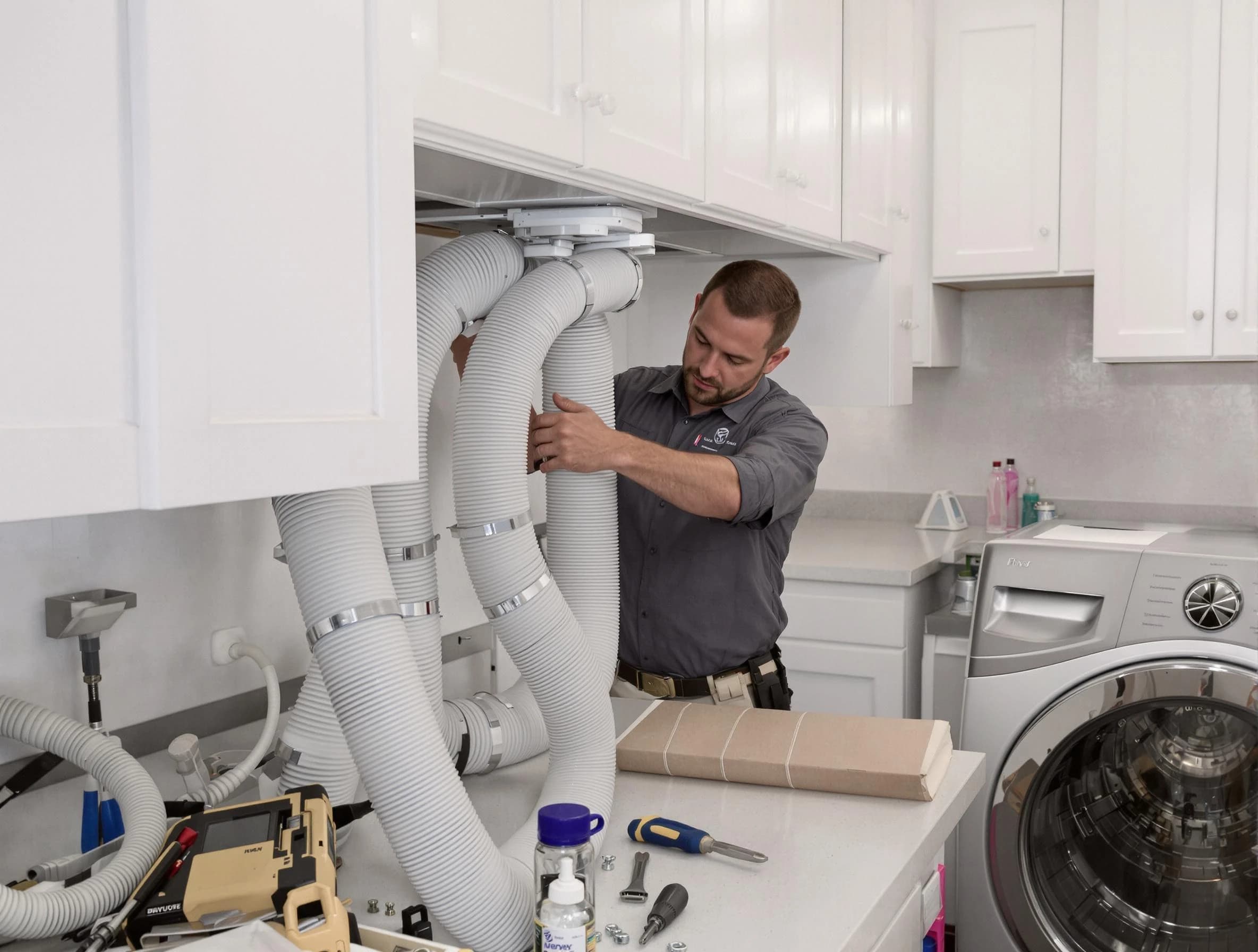 Coolidge Dryer Vent Cleaning technician installing a new professional-grade dryer vent hose in Coolidge