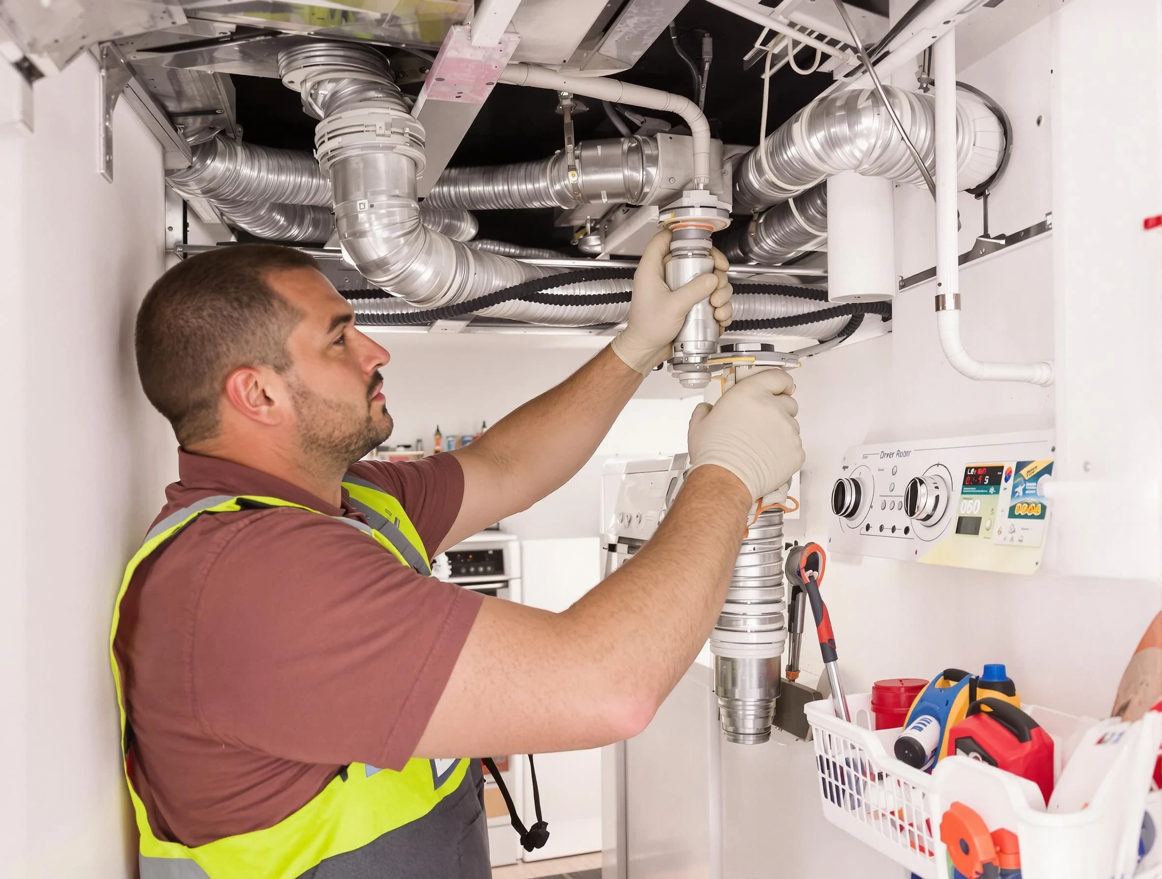 Coolidge Dryer Vent Cleaning expert performing both repair and installation work on a dryer vent system in Coolidge