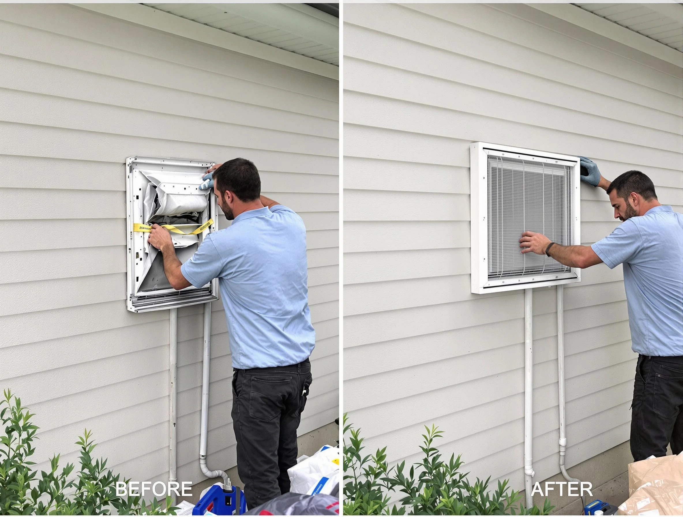 Coolidge Dryer Vent Cleaning technician installing high-quality dryer vent cover at a residential property in Coolidge