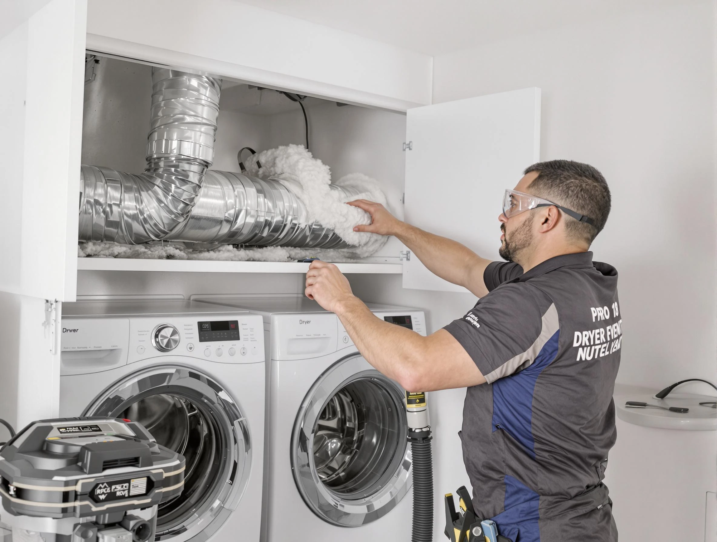 Coolidge Dryer Vent Cleaning certified technician performing specialized gas dryer vent cleaning in Coolidge